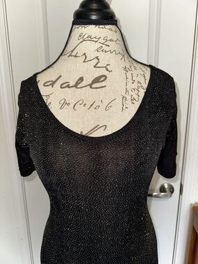 Vintage Novel-Tee Women’s Sz M/L Black Sparkle Sheer T Shirt Dress Short 90s NYE